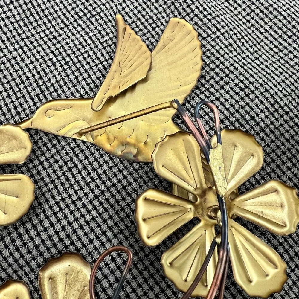 Two Brass Hummingbird Flower Wall Art Set 3D  (3335)